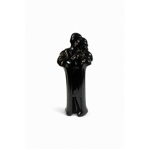 Art Deco Sculpture Statue Glossy Black Ceramic Couple Embracing Romance Figurine